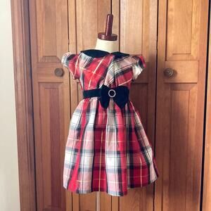 Bonnie Jean Red & Black Plaid Girls Dress With Velvet Trim, Size 5